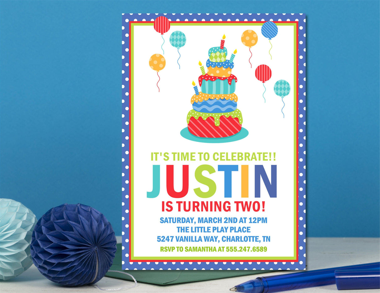 Colorful Birthday Cake Party Invitations