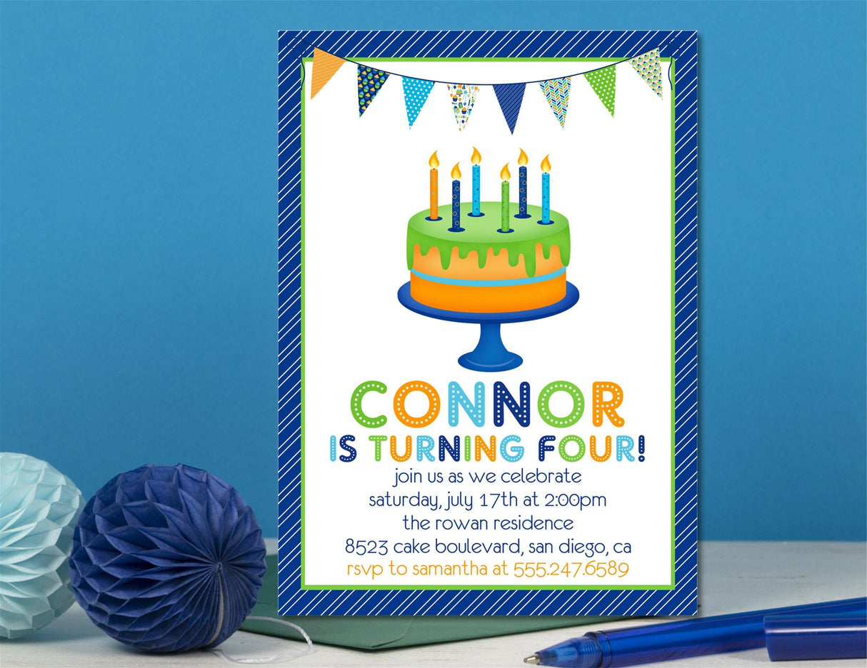 Colorful Birthday Cake Party Invitations