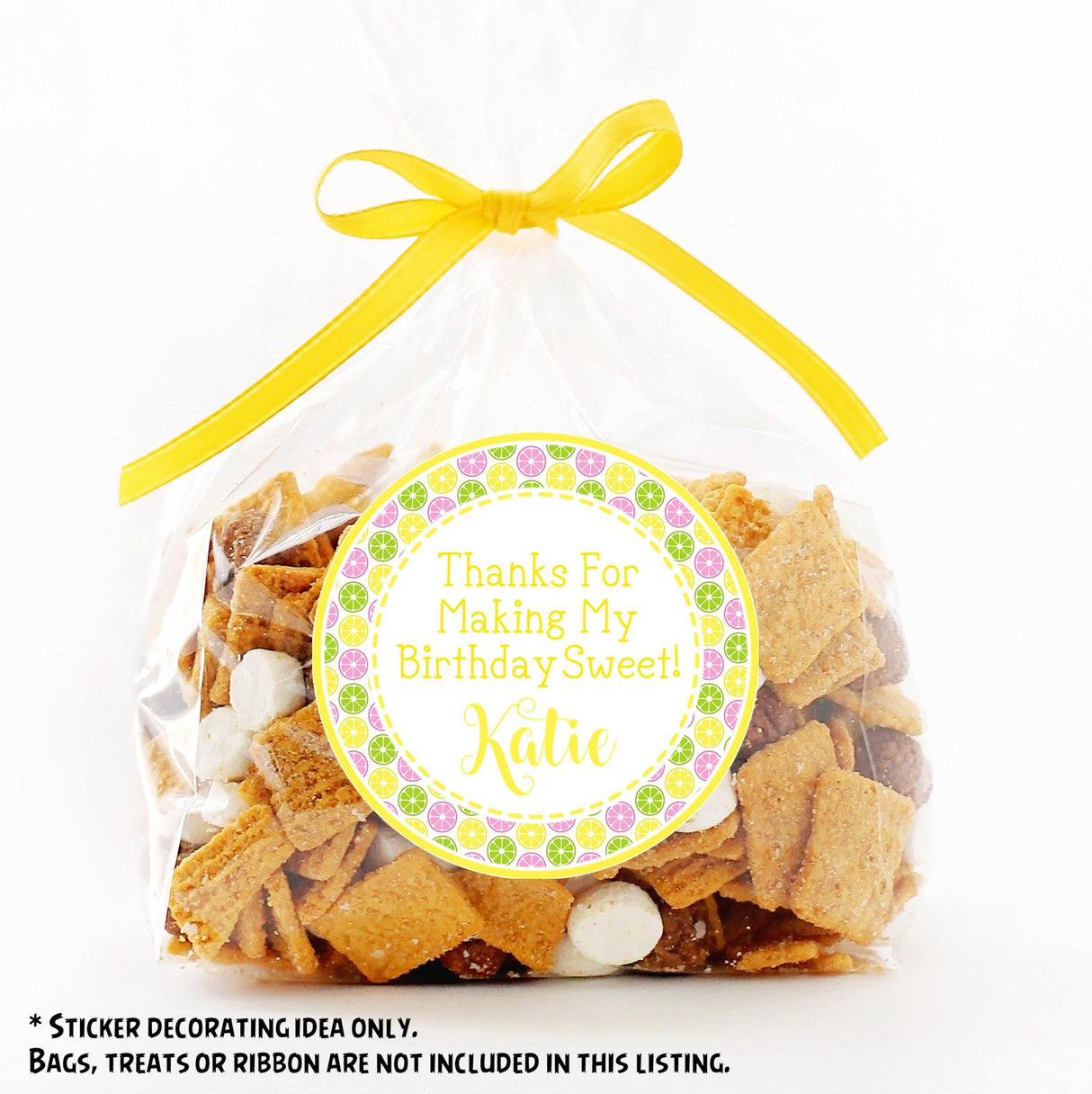 Colorful citrus border birthday treat label