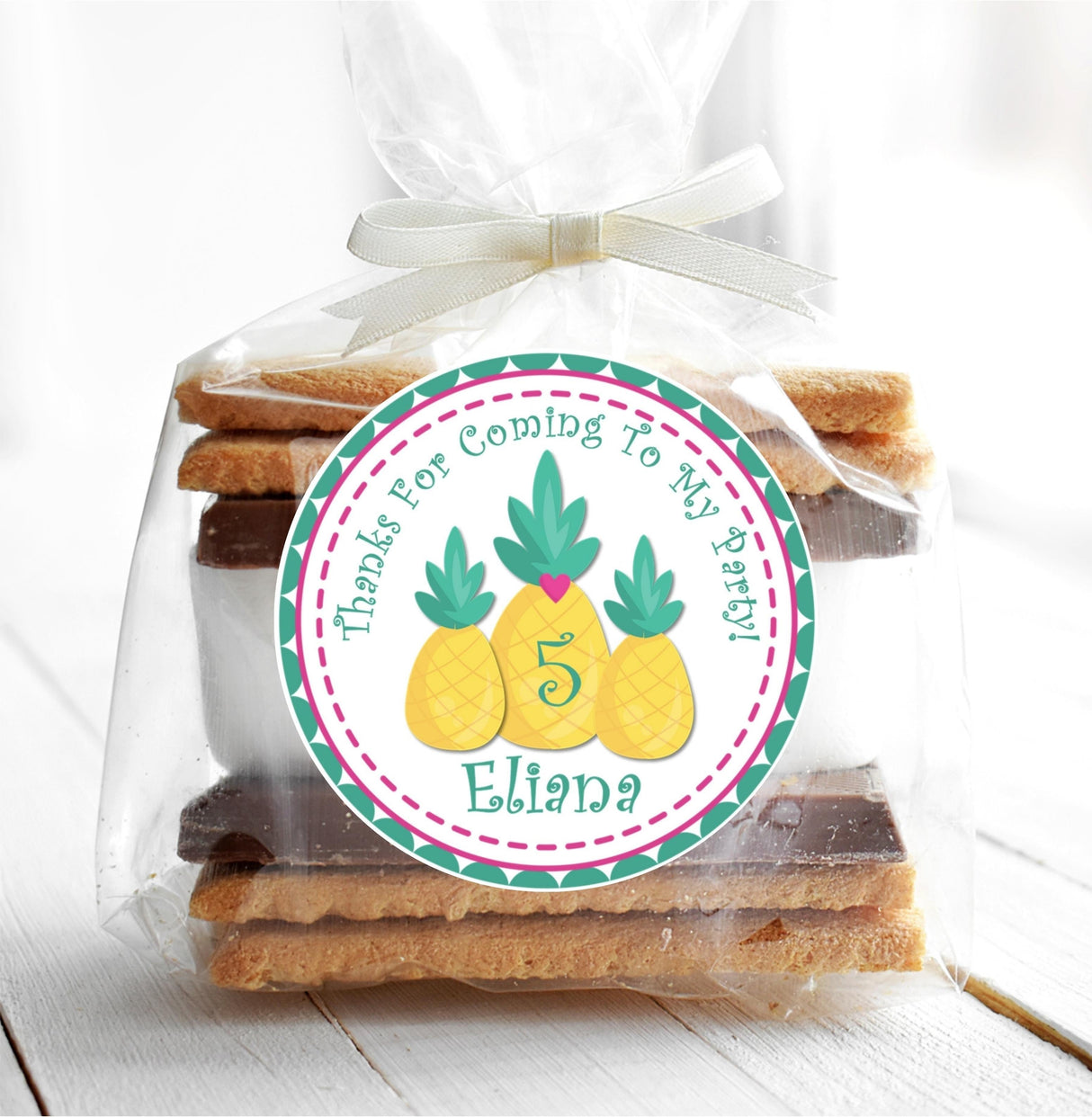 Colorful fruit themed birthday sticker for tropical parties