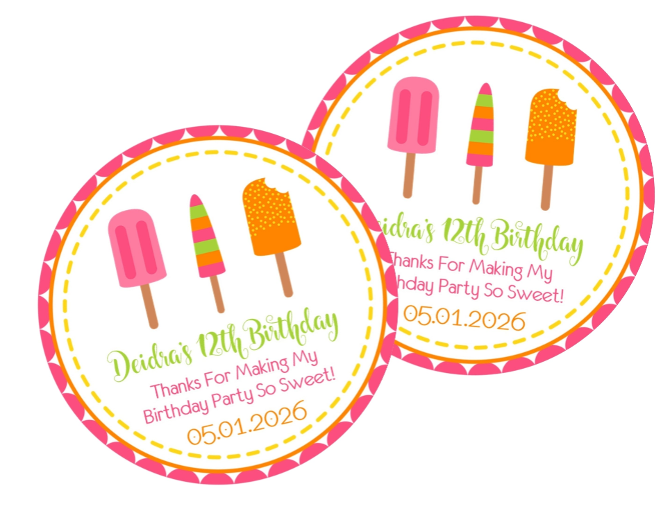 Colorful ice pop birthday treat sticker personalized