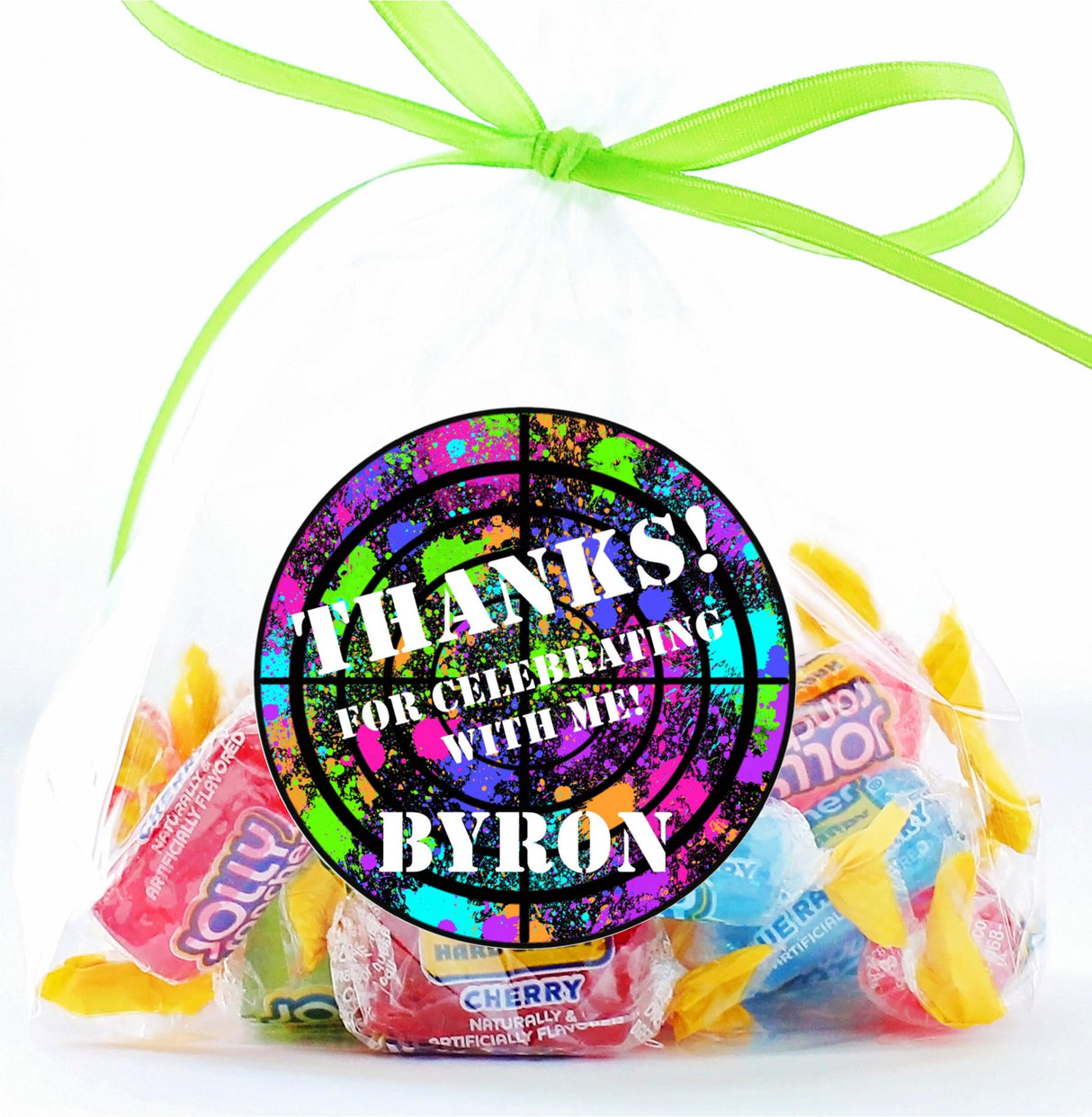 Colorful splatter target sticker for kids paintball parties