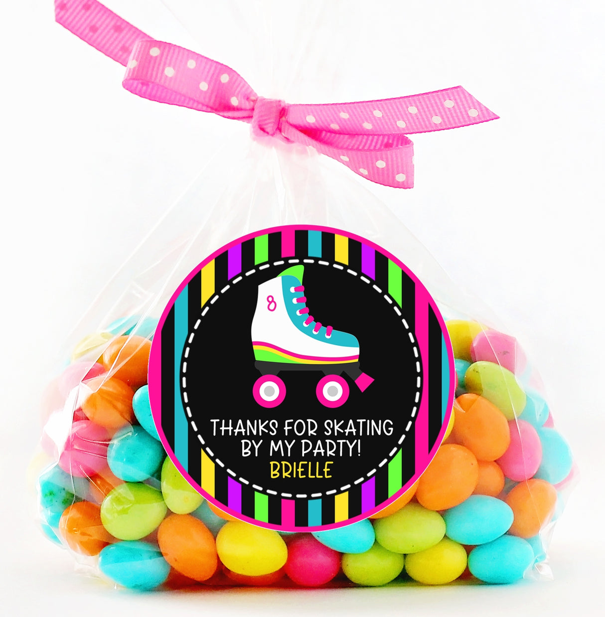 Colorful striped roller skating birthday sticker