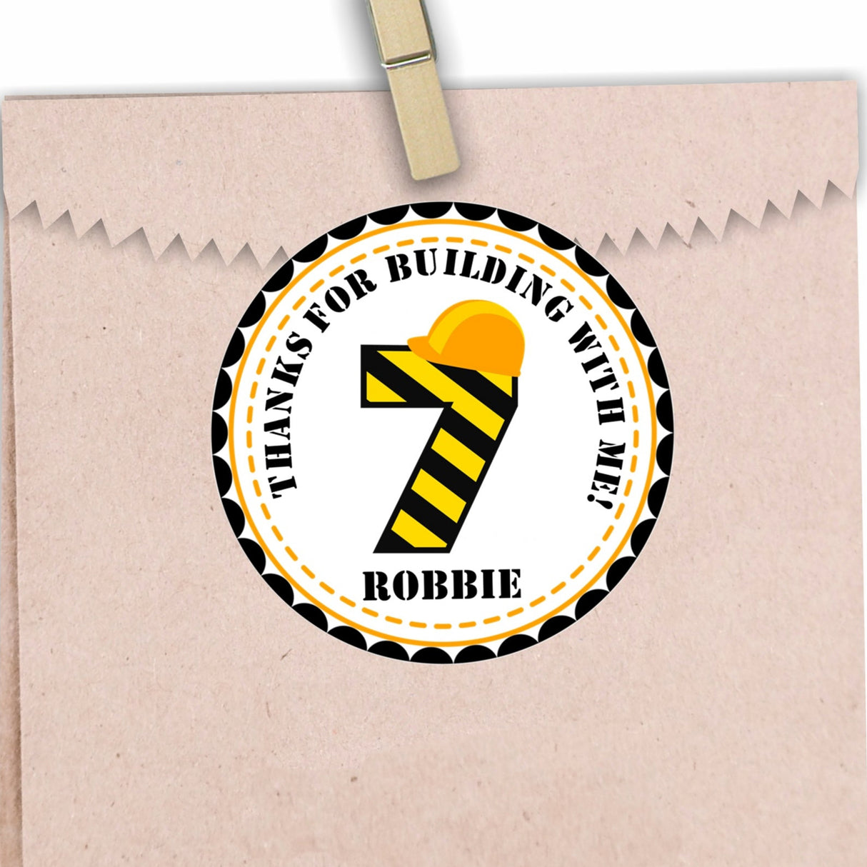 Construction Birthday Stickers – Personalized Age & Hard Hat Theme
