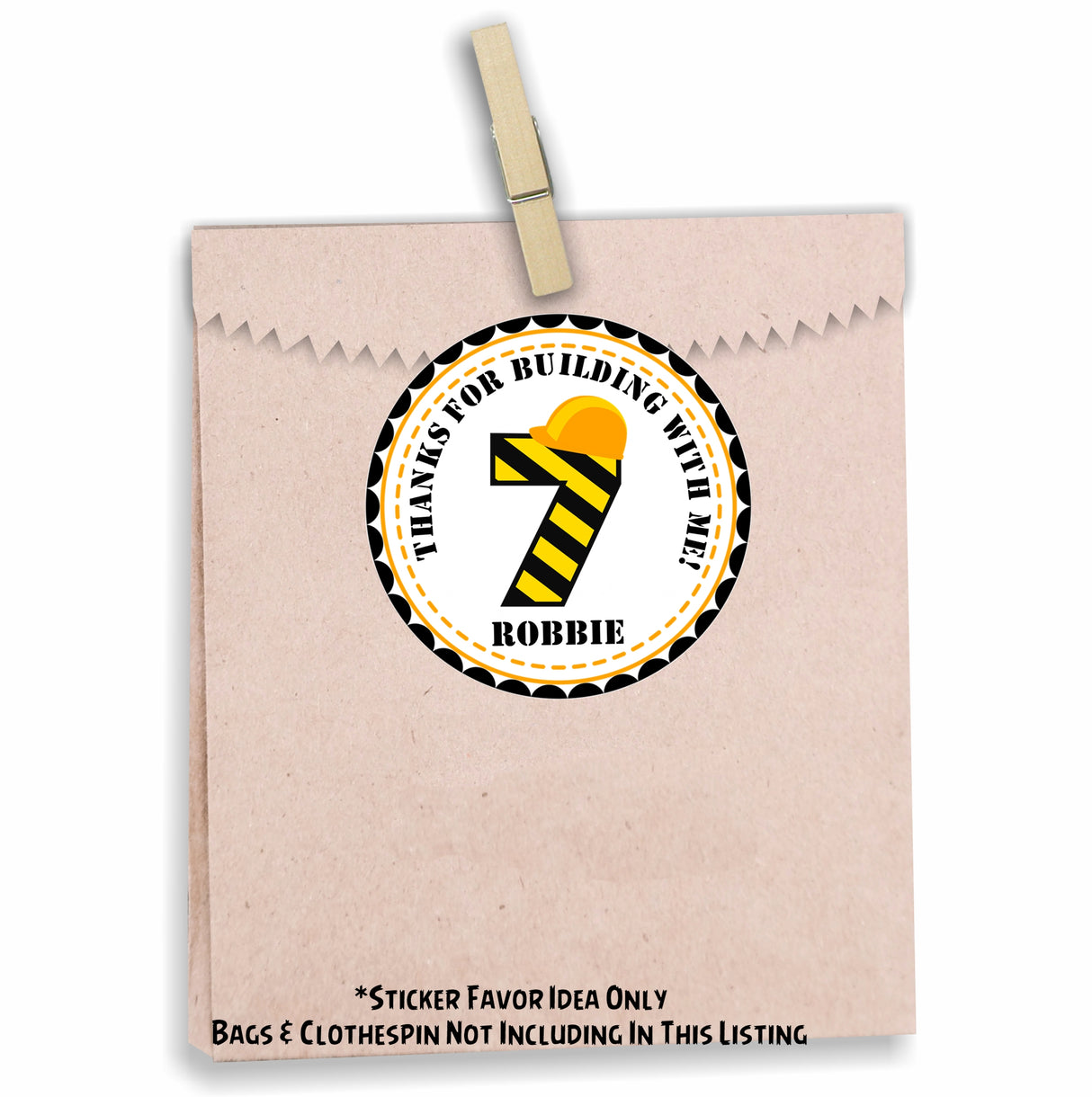 Construction Birthday Stickers – Personalized Age & Hard Hat Theme
