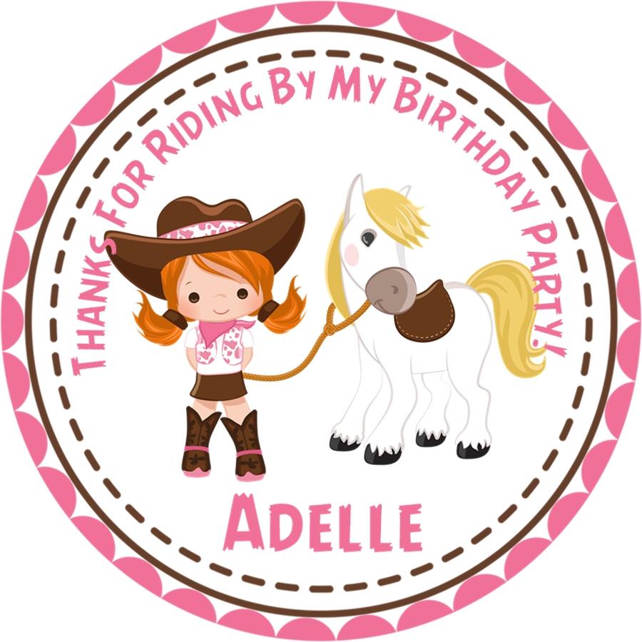 Custom cowgirl rodeo sticker for western birthday party