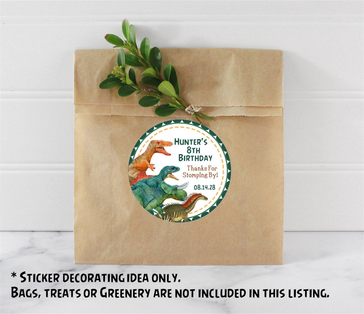 Custom prehistoric dinosaur sticker for kids’ celebrations