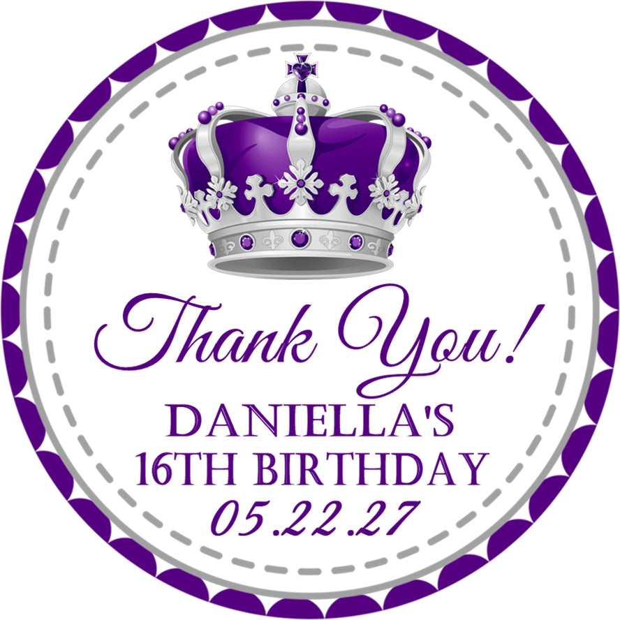 Custom purple crown party favor label