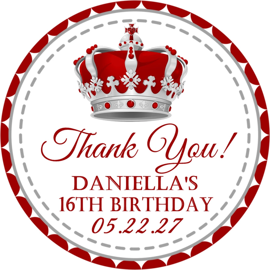 Custom red crown party favor label