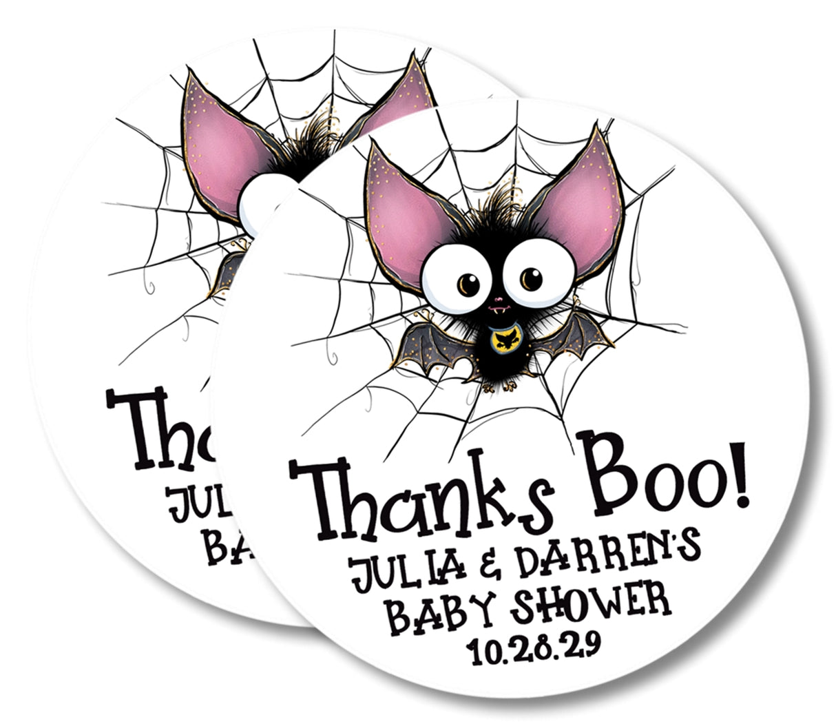 Cute bat favor label with spider web