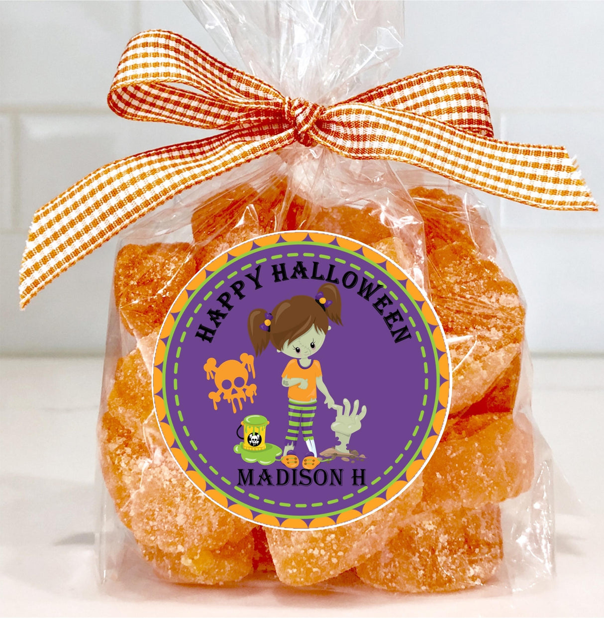 Cute cartoon zombie Halloween sticker for treat bags and favors