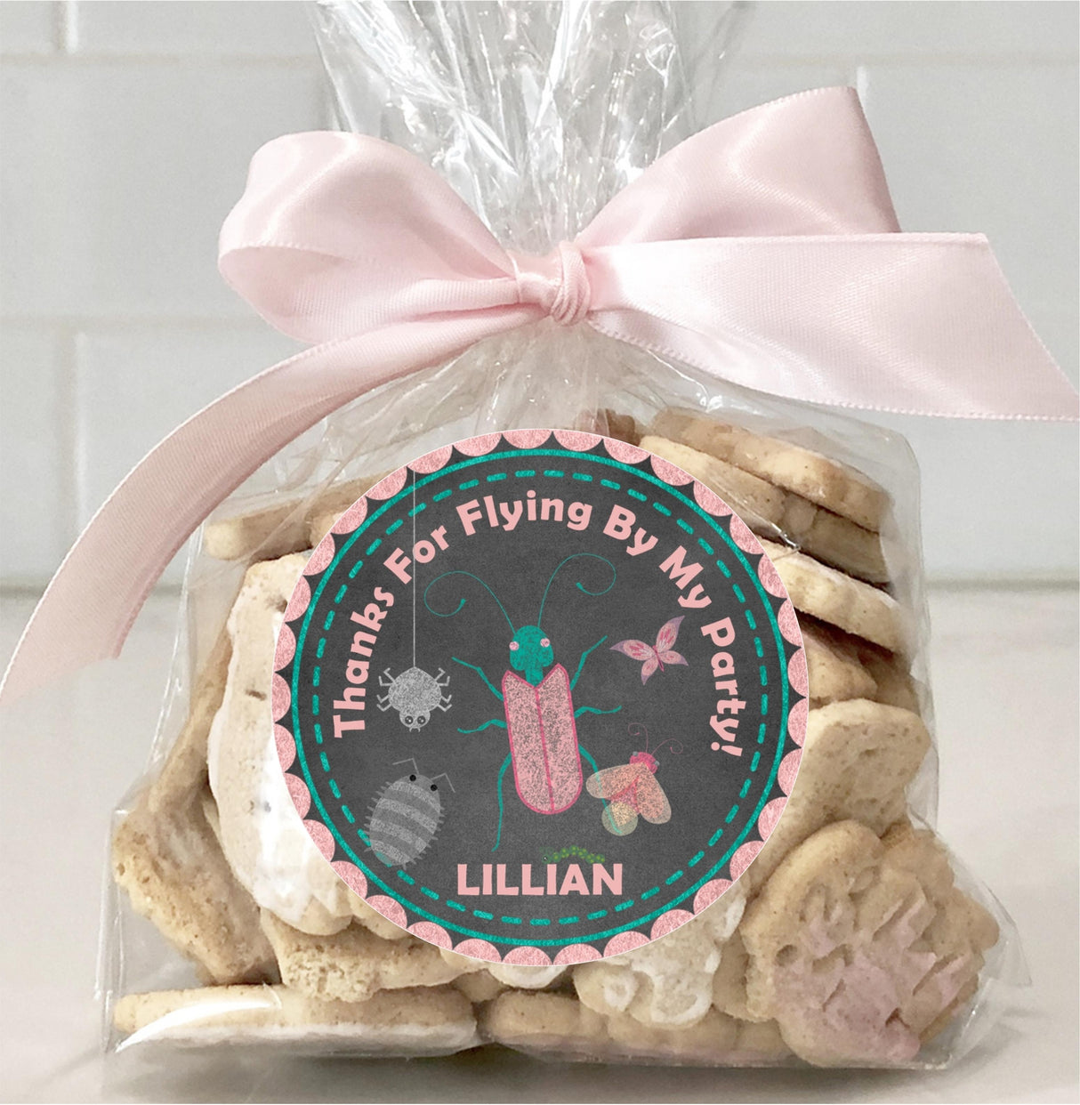 Cute insect party favor label in chalk style