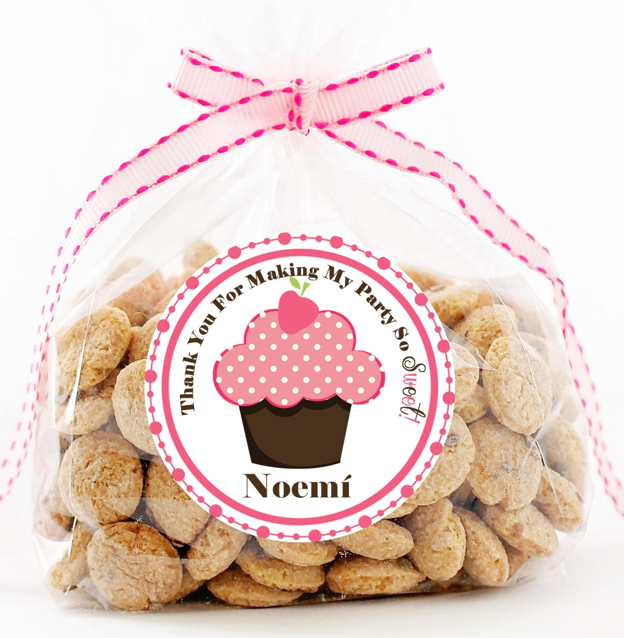 Cute pink cupcake party favor label