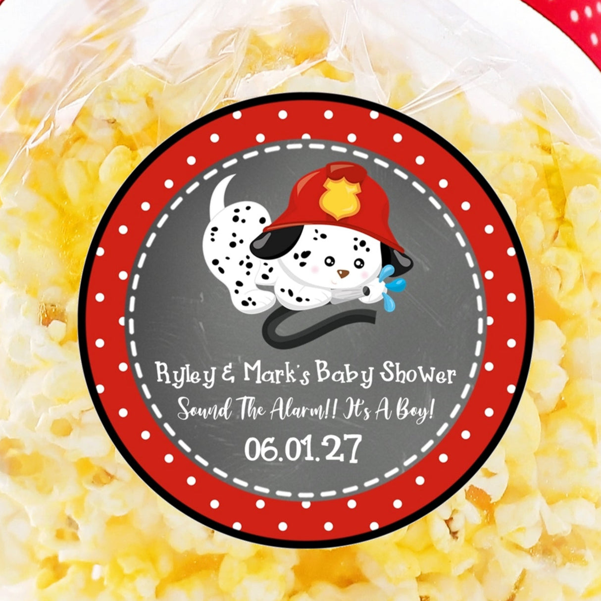Dalmatian firefighter baby shower sticker