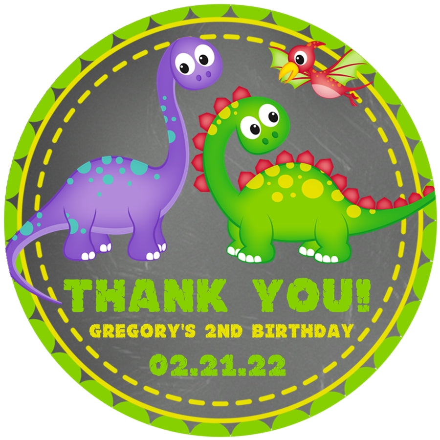Dinosaur Birthday Stickers – Cute Dino Party Favor Labels Kids Jurassic Theme