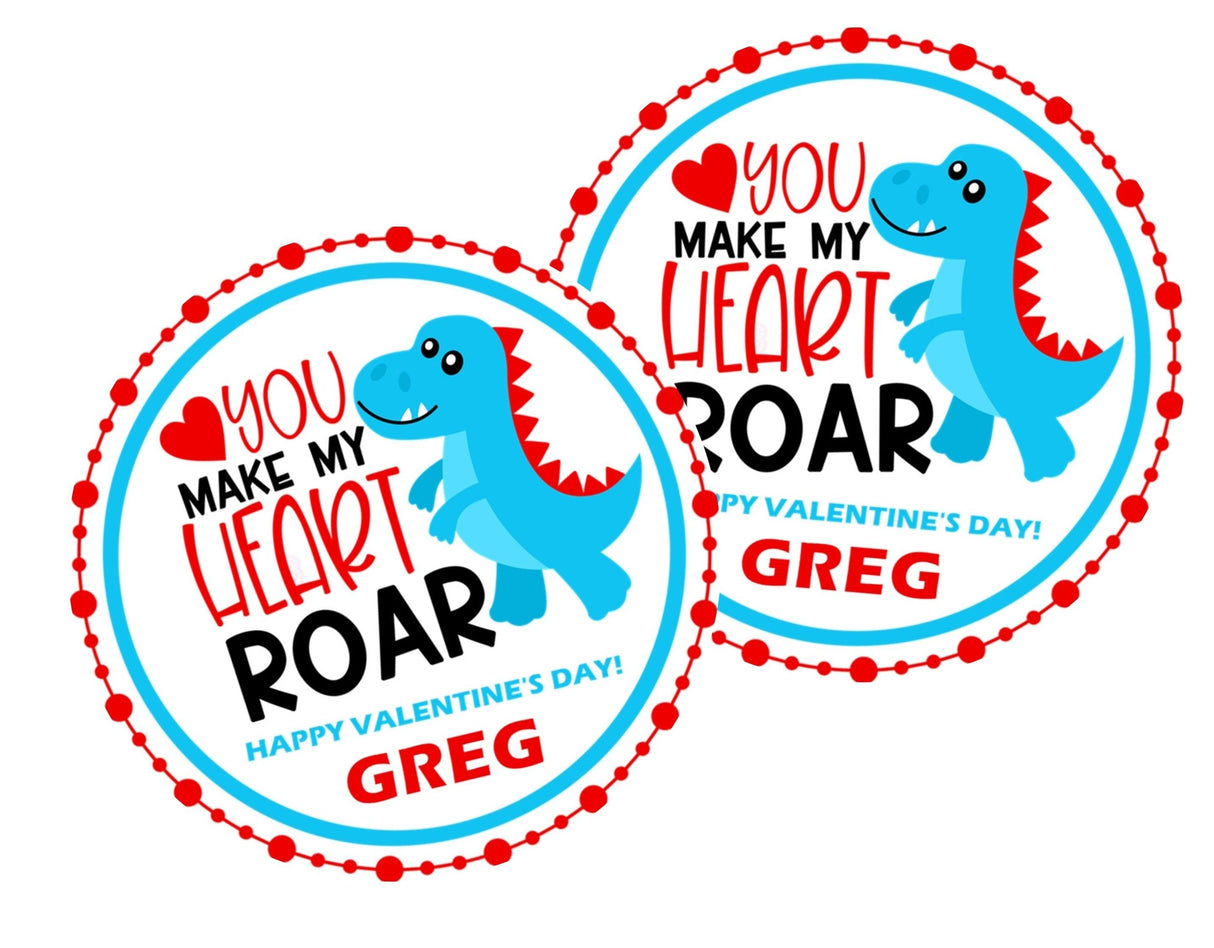 Dinosaur Valentine gift label personalized