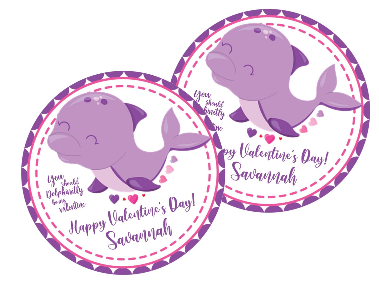 Dolphin Valentine classroom favor label