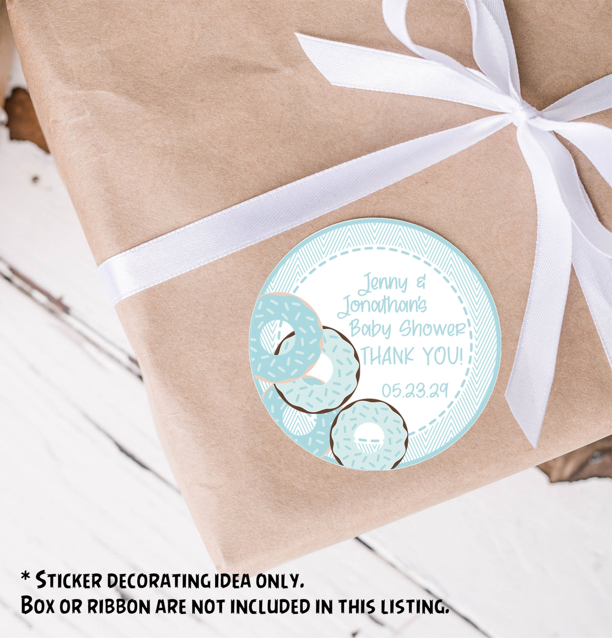 Donut theme baby shower sticker for boys