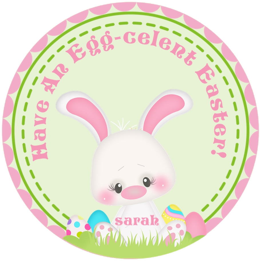 Easter Bunny Stickers – Personalized Happy Easter Favor Labels – Bunny & Easter Egg Party Stickers