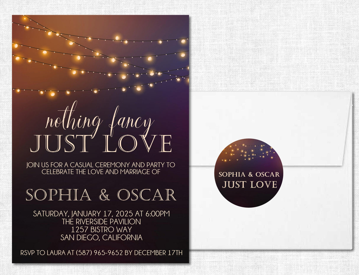 Evening backyard wedding invitation