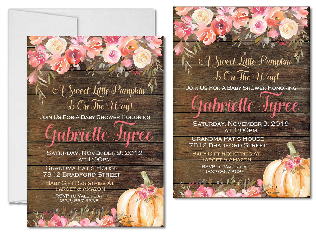 Fall Pumpkin Rustic Baby Shower Invitations