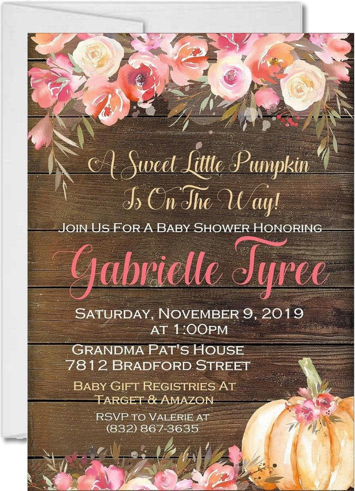 Fall Pumpkin Rustic Baby Shower Invitations
