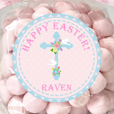 Floral cross Easter sticker with pastel flowers and doves