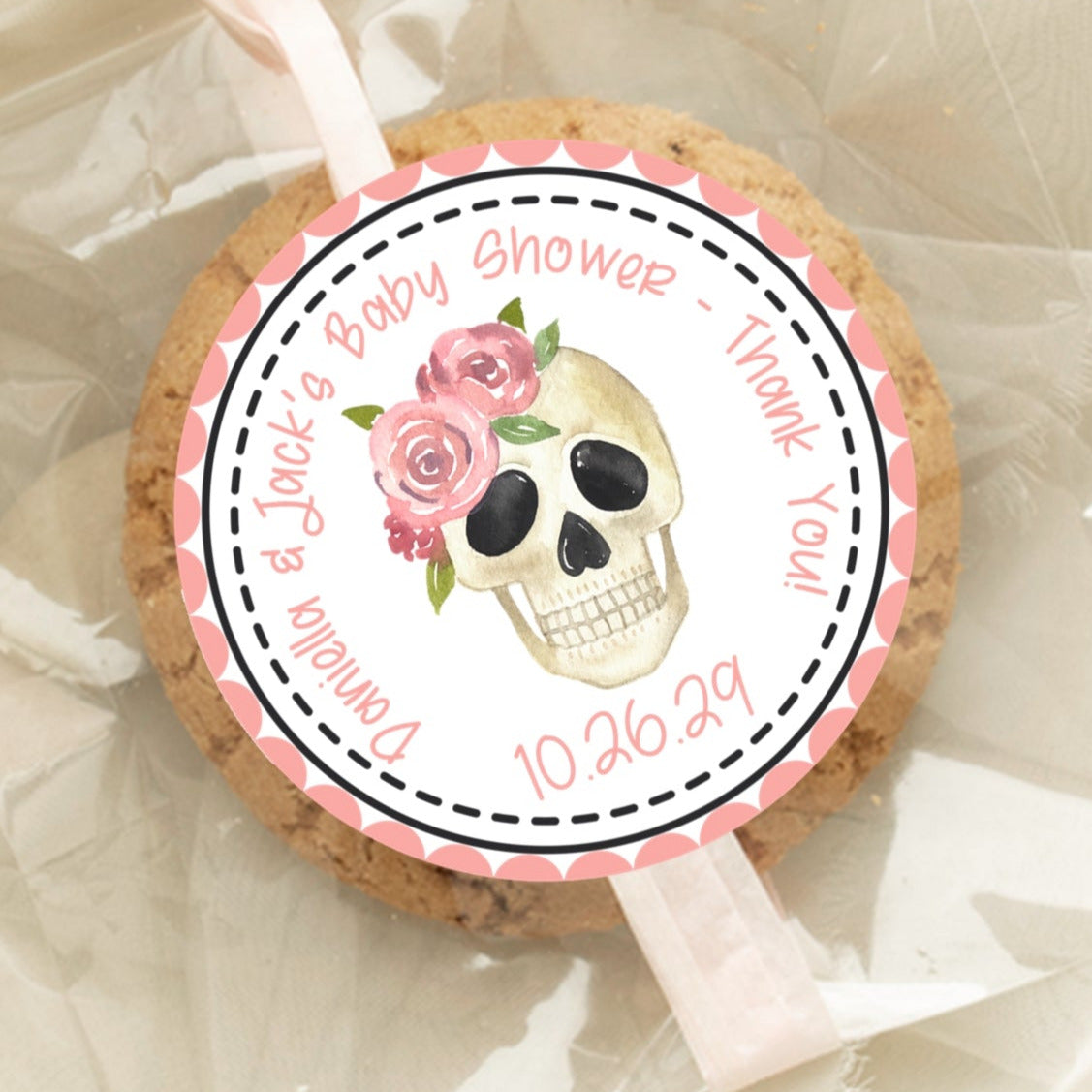 Floral skull favor label for girls