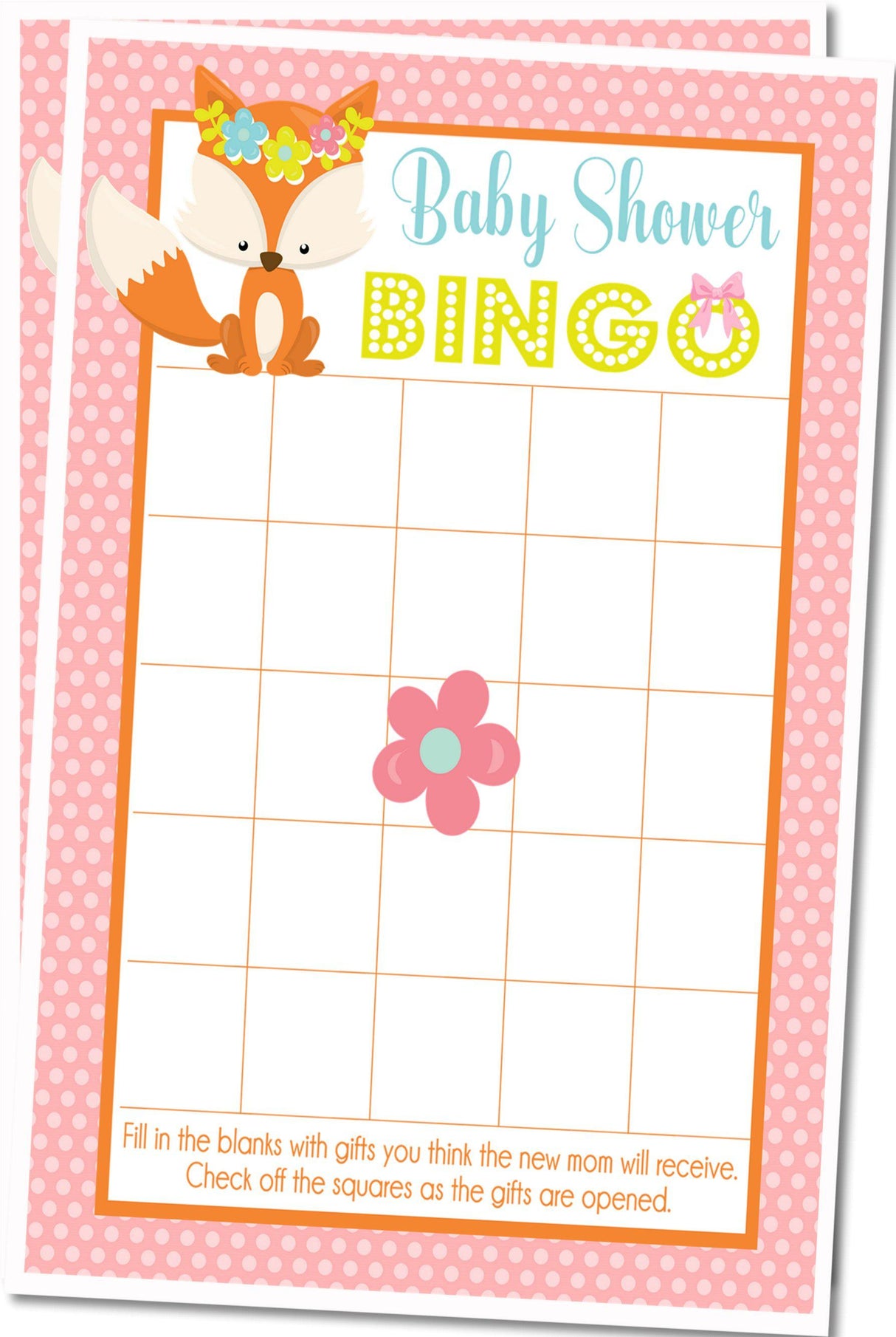 Forest animal baby shower bingo card printable