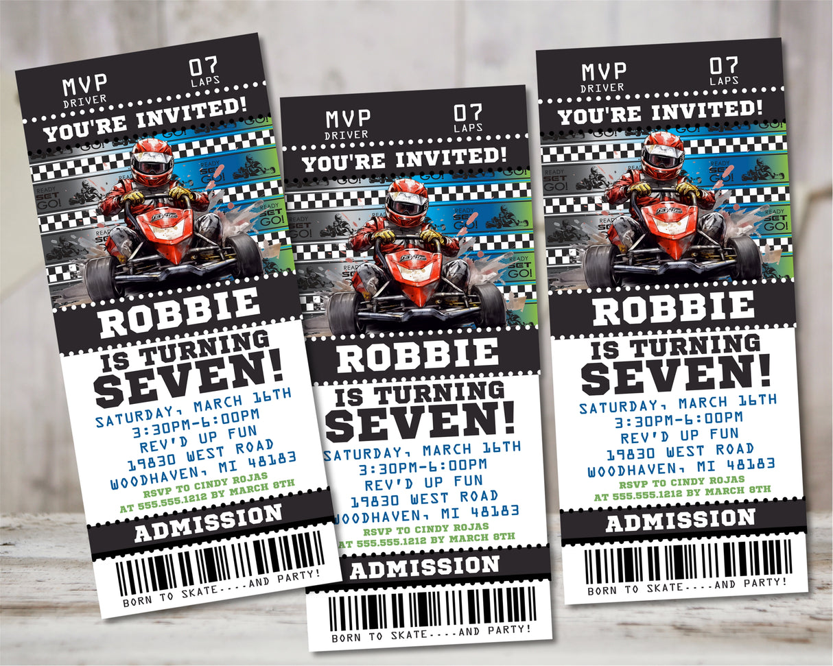 Go Kart Birthday Ticket Invitations