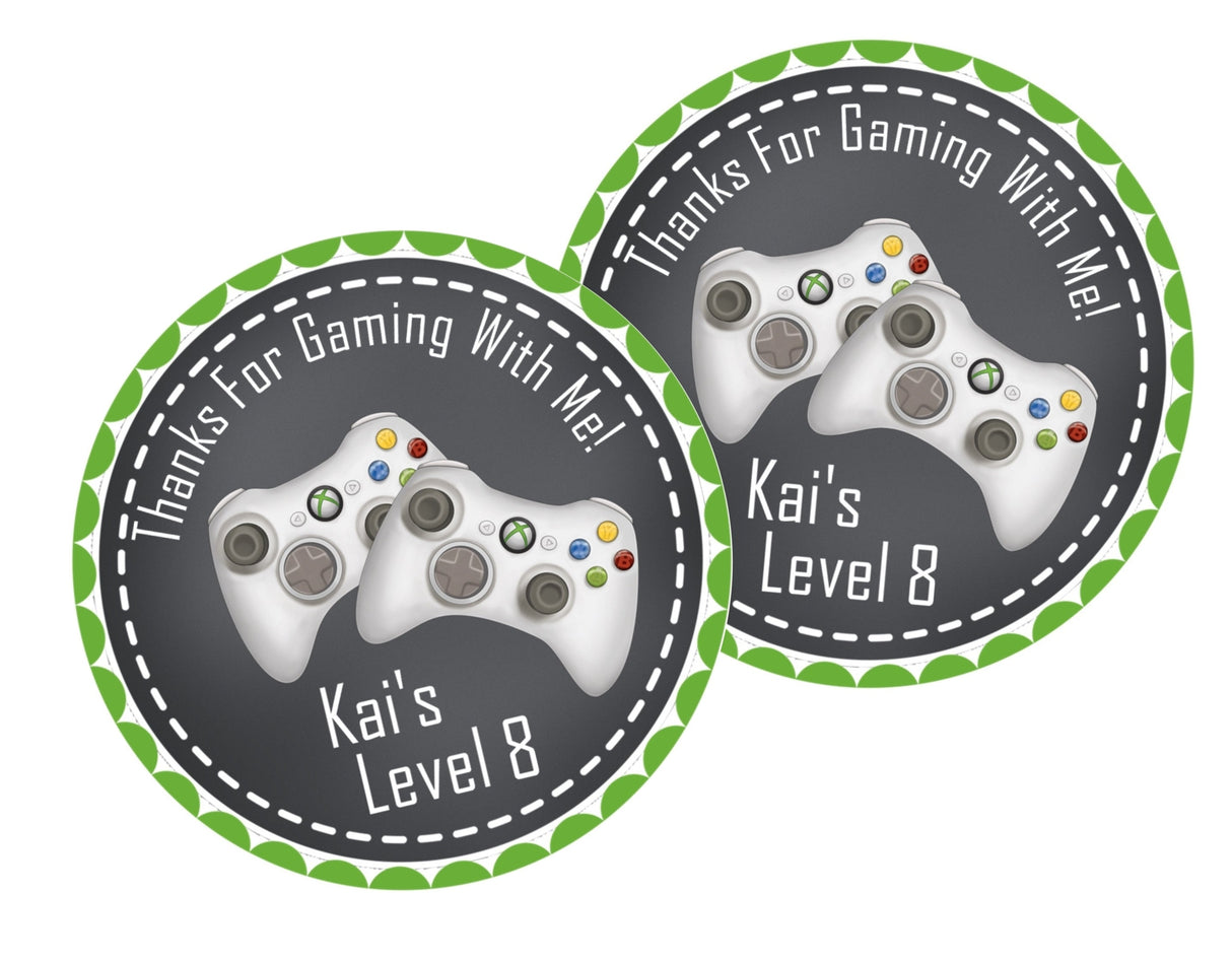 Gaming party favor label with white controllers