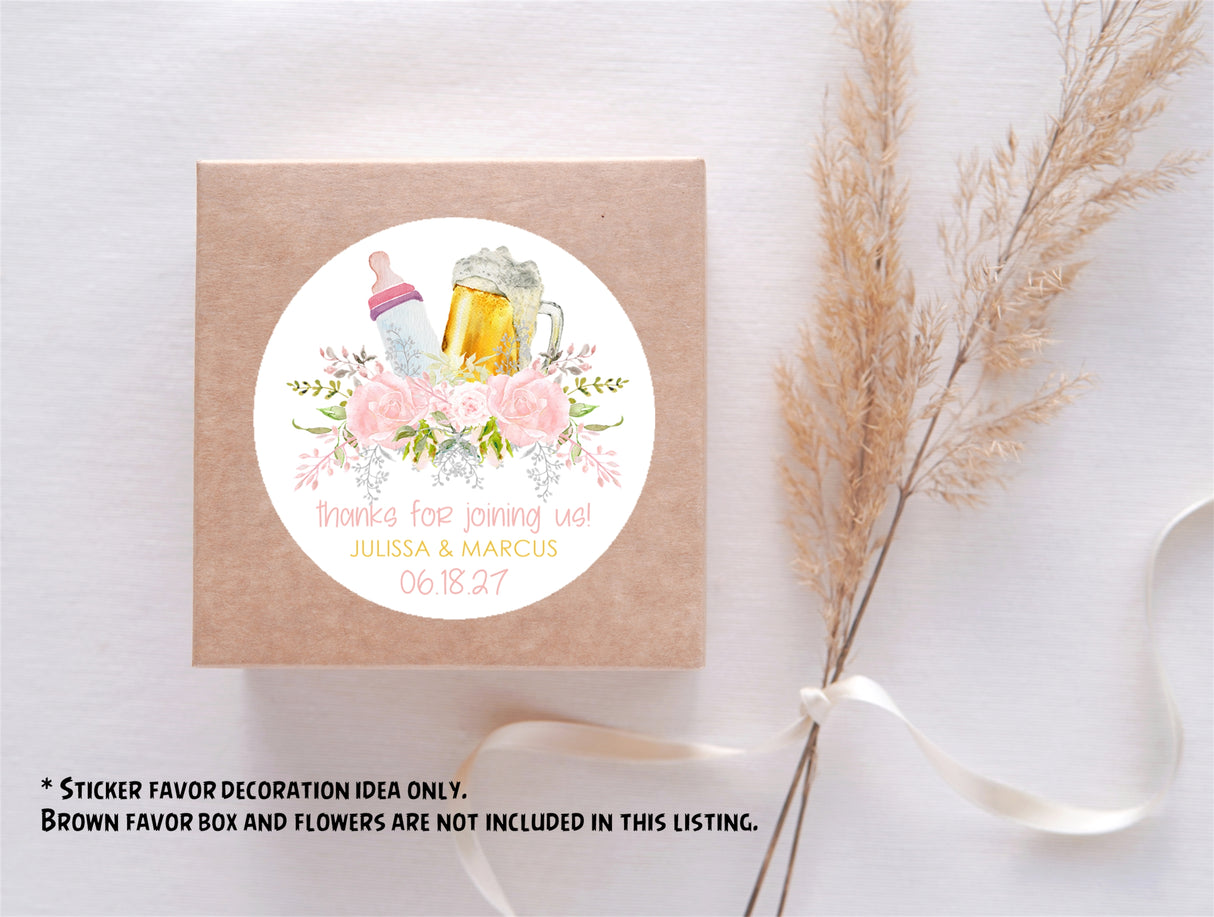 Girl baby shower favor stickers pink and gold design