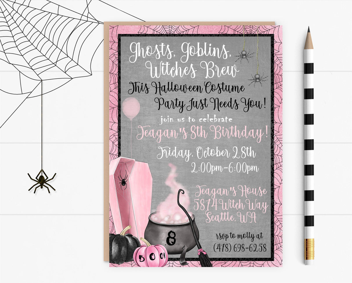 Girls Halloween Birthday Party Invitations