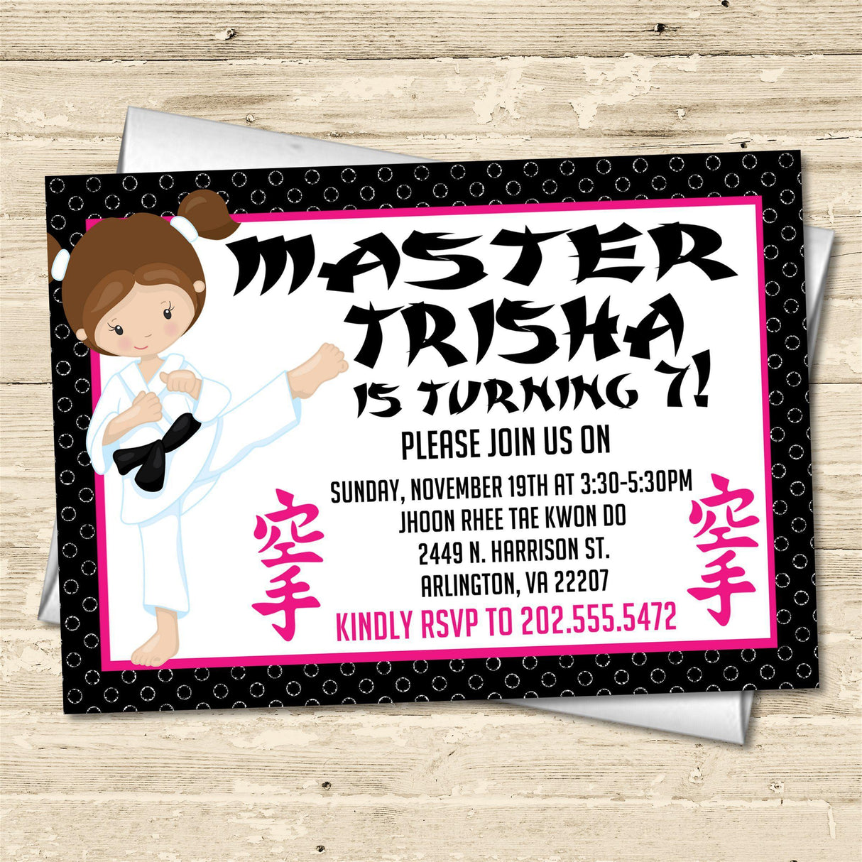 Girls Karate Birthday Party Invitations
