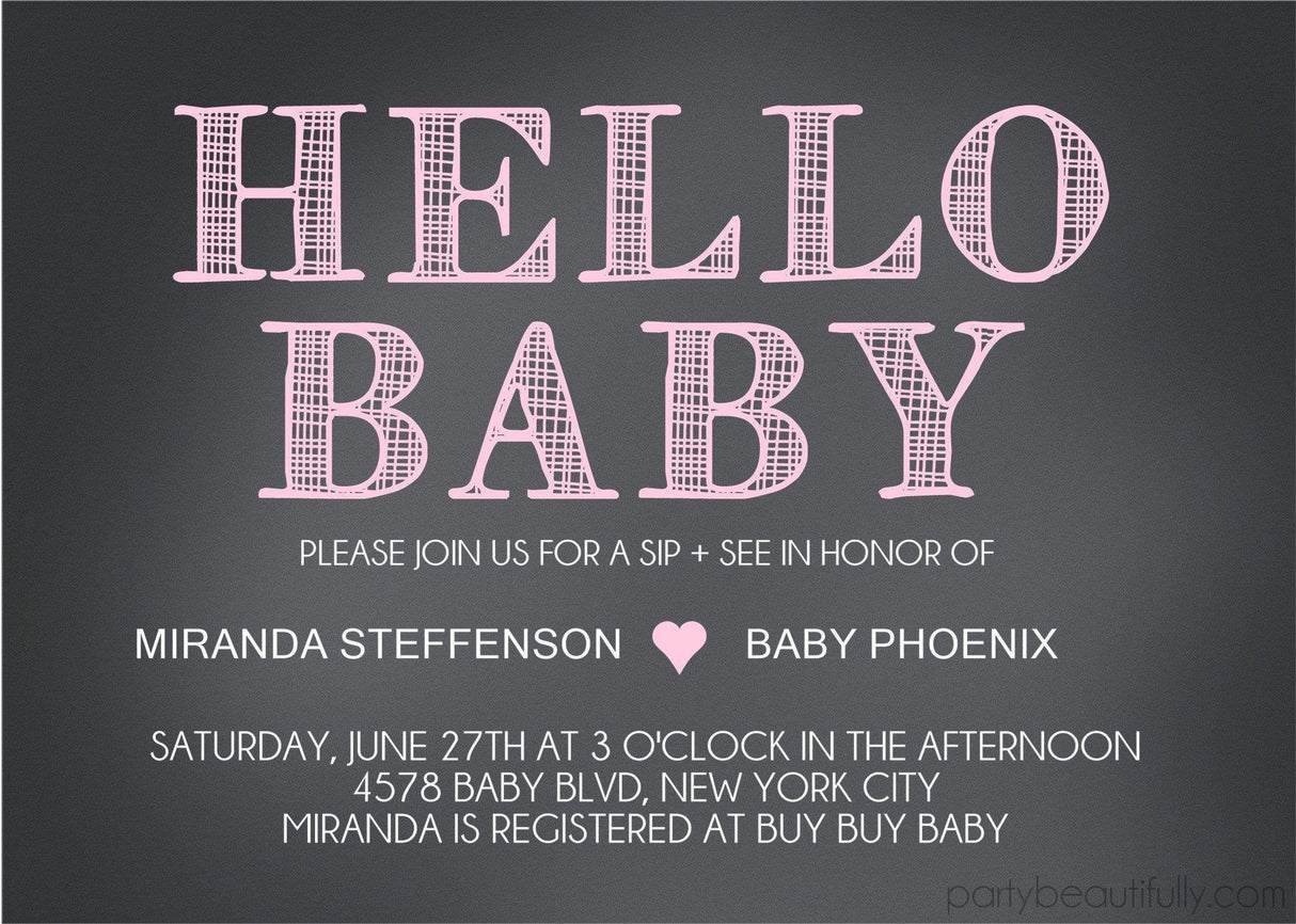 Girls Pink Chalkboard Sip And See Invitations