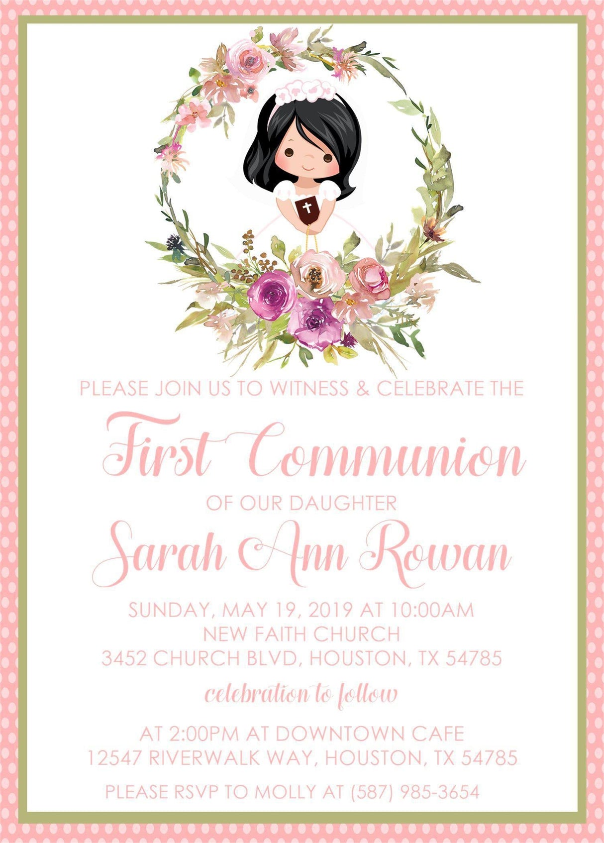 Girls Pink First Communion Invitations