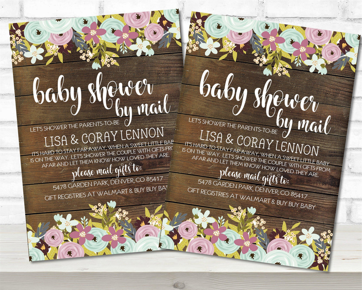 Girls Rustic Baby Shower By Mail Invitations