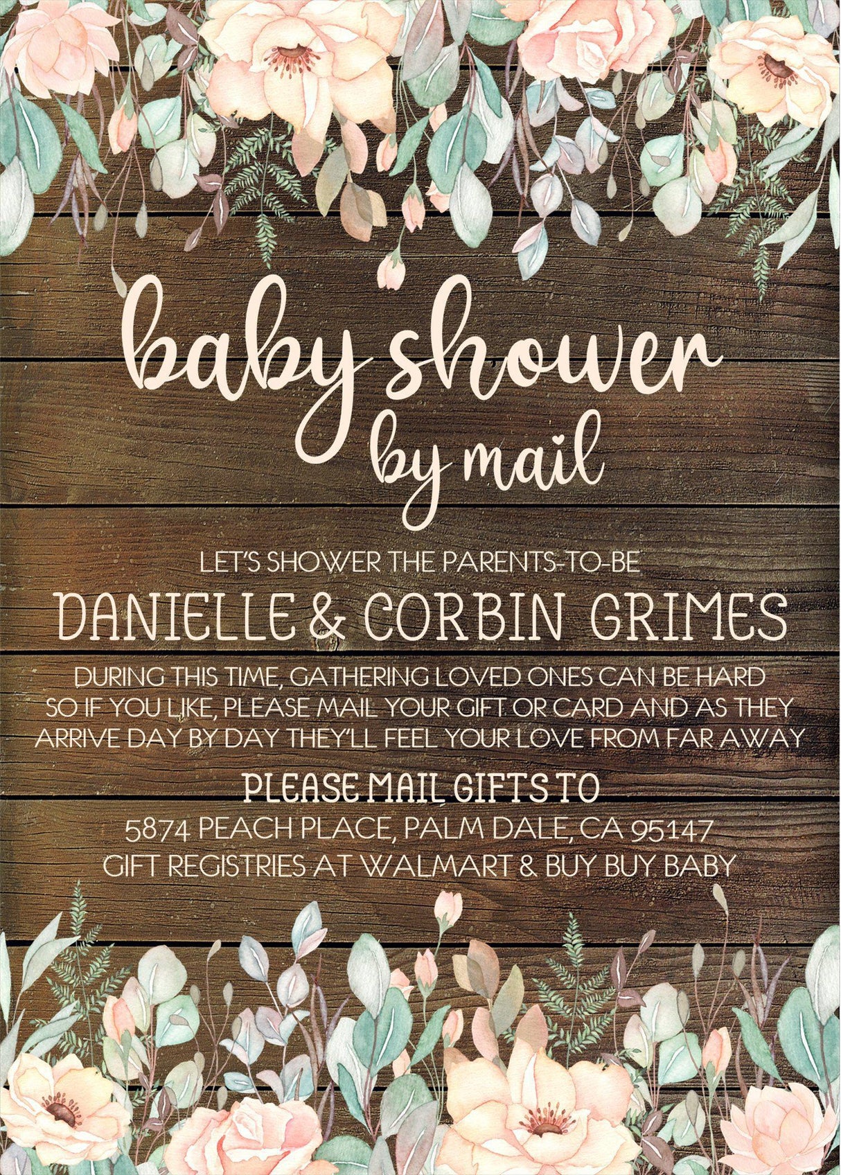 Girls Rustic Peach Baby Shower By Mail Invitations
