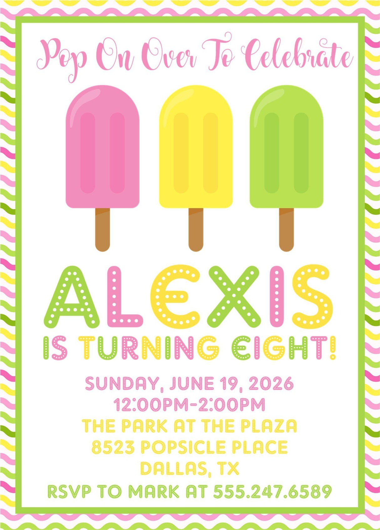 Girls Summer Popsicle Birthday Party Invitations
