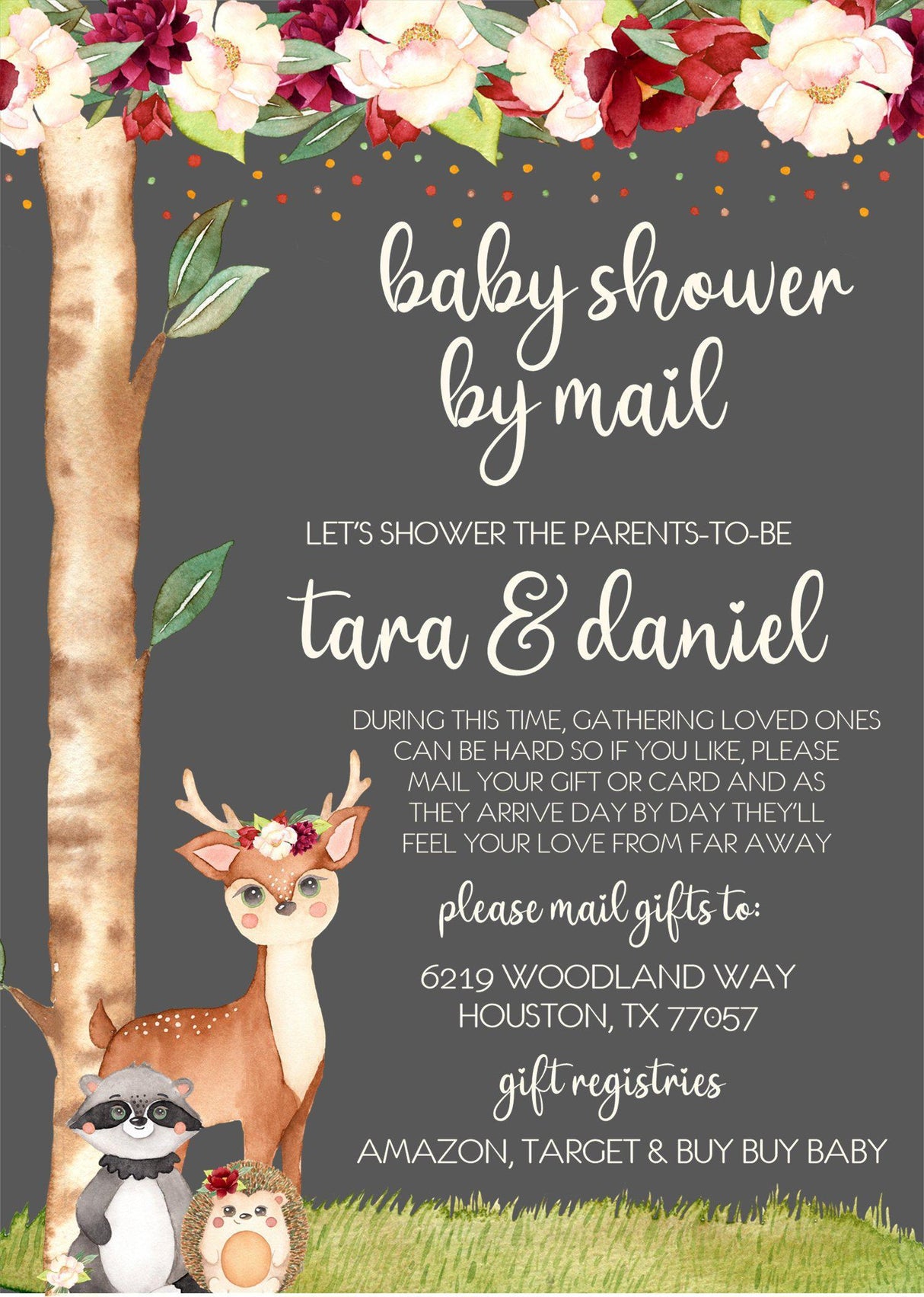 Girls Woodland Animals Baby Shower By Mail Invitations
