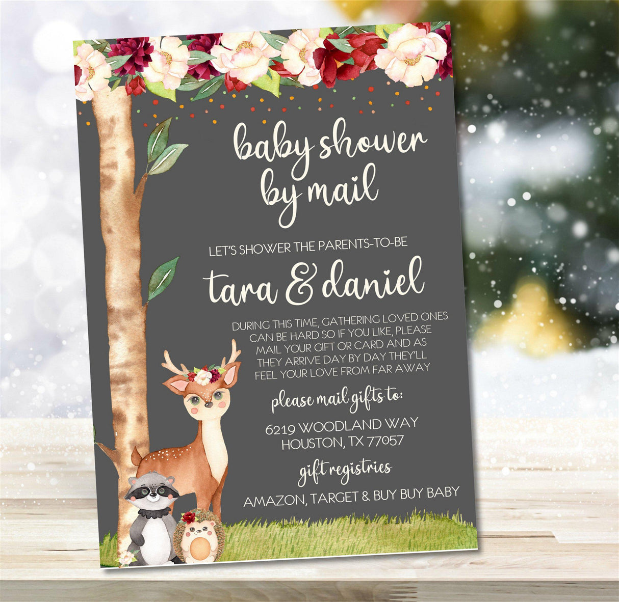 Girls Woodland Animals Baby Shower By Mail Invitations