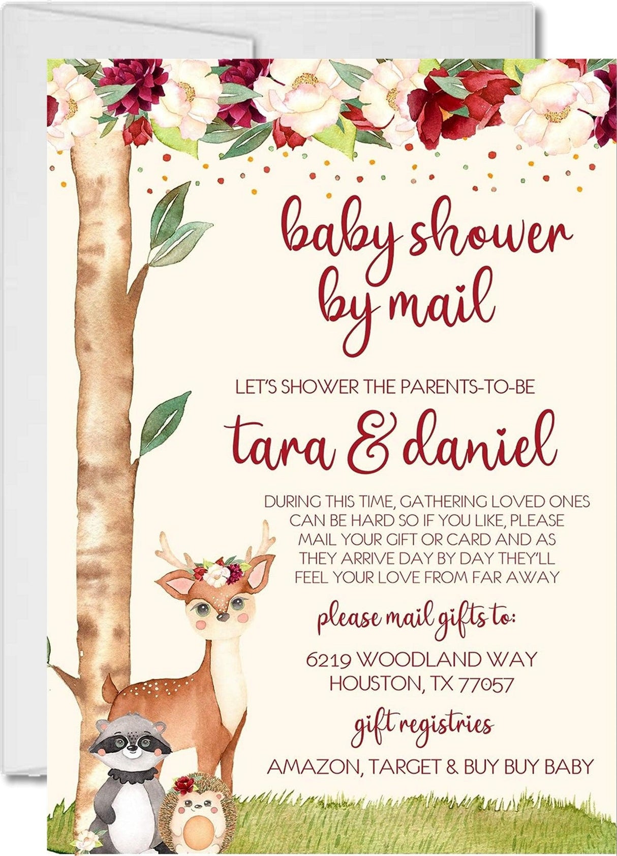 Girls Woodland Animals Baby Shower By Mail Invitations