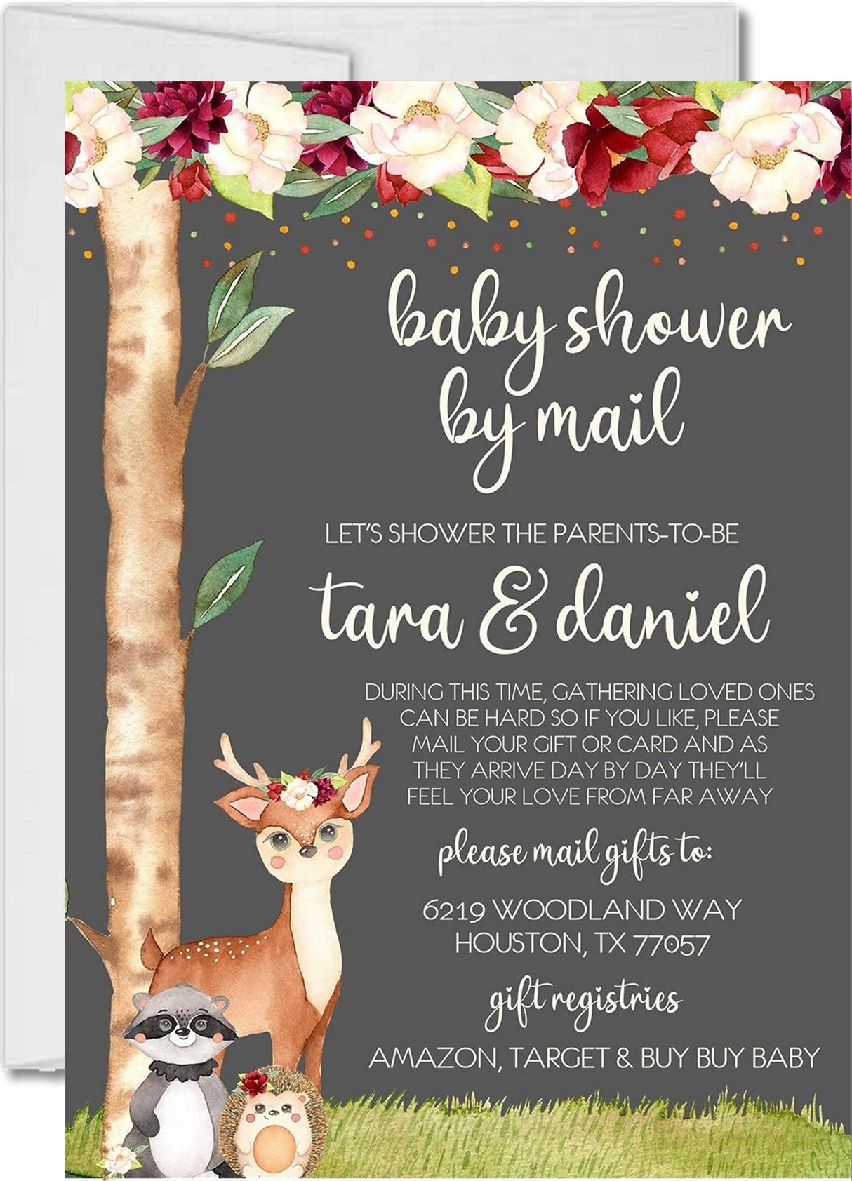 Girls Woodland Animals Baby Shower By Mail Invitations