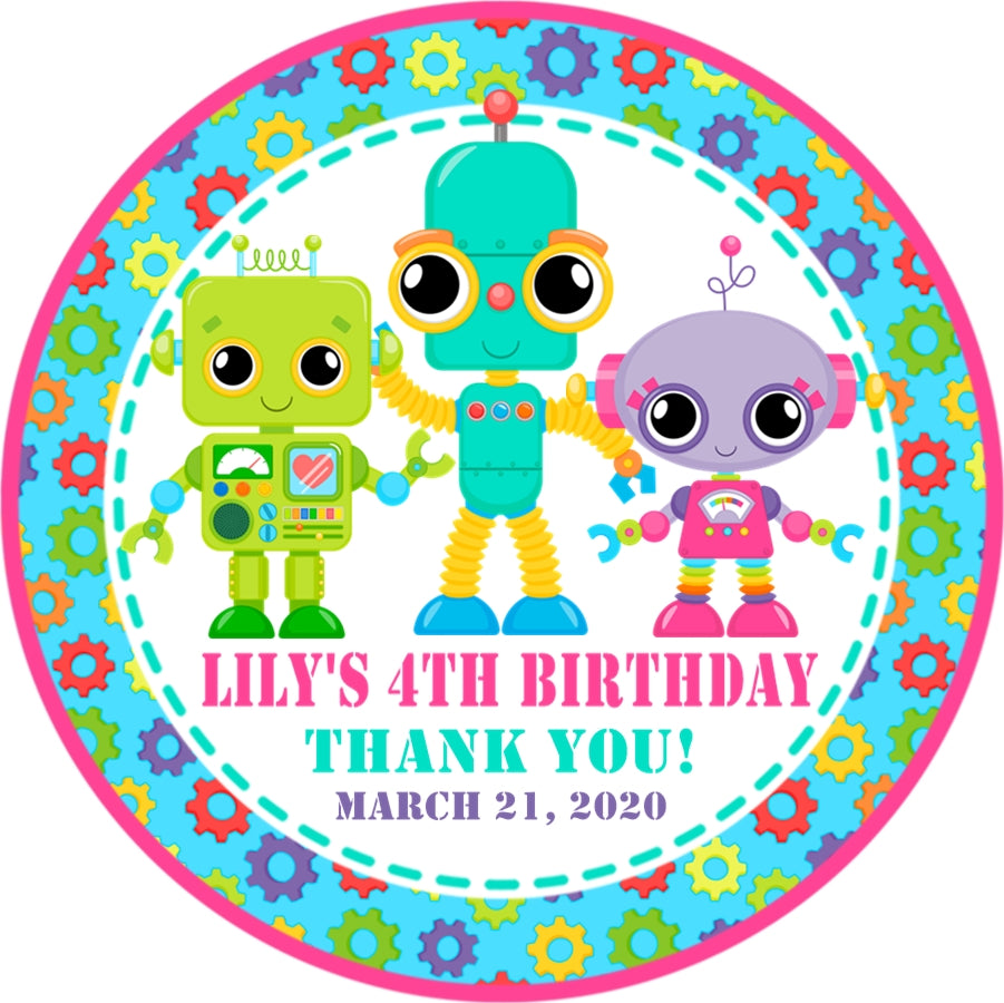 Girls pastel robot thank you birthday sticker