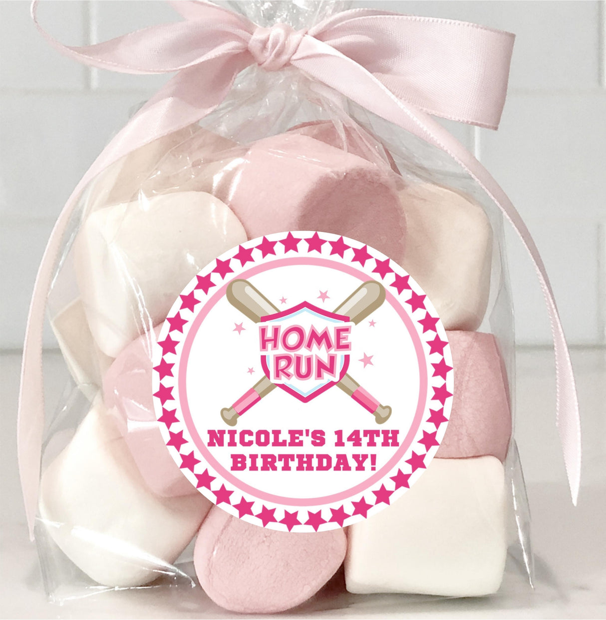 Girls pink baseball home run stickers