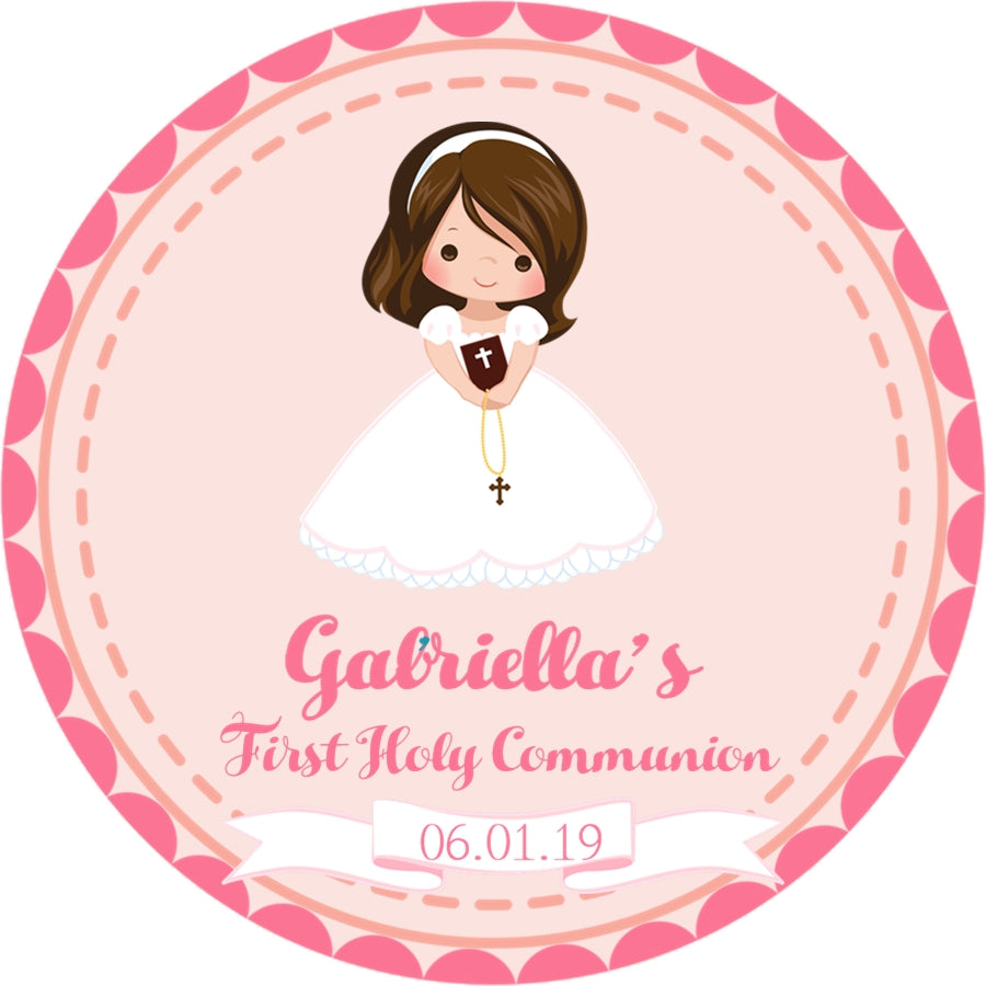 Girls pink communion favor sticker