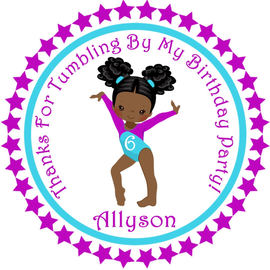 Girls purple gymnastics birthday stickers