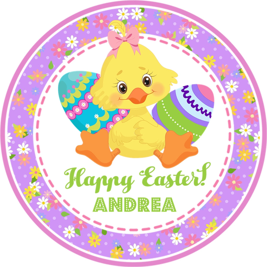 Girls purple happy easter sticker label