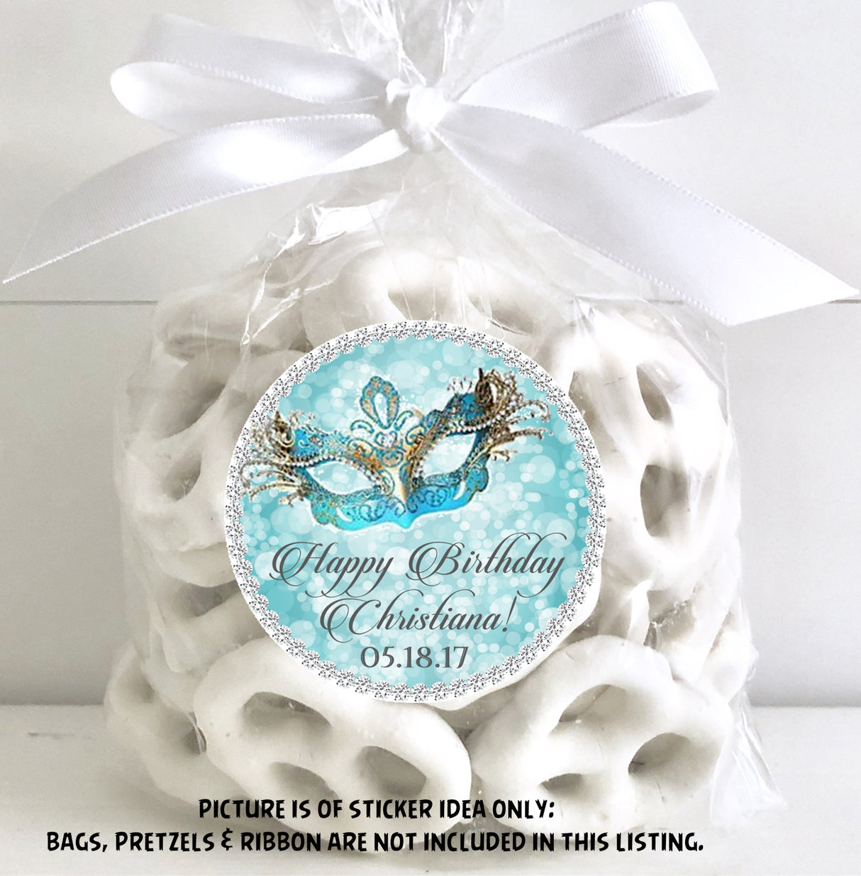 Gold mask Sweet 16 or Quinceañera sticker with turquoise colors