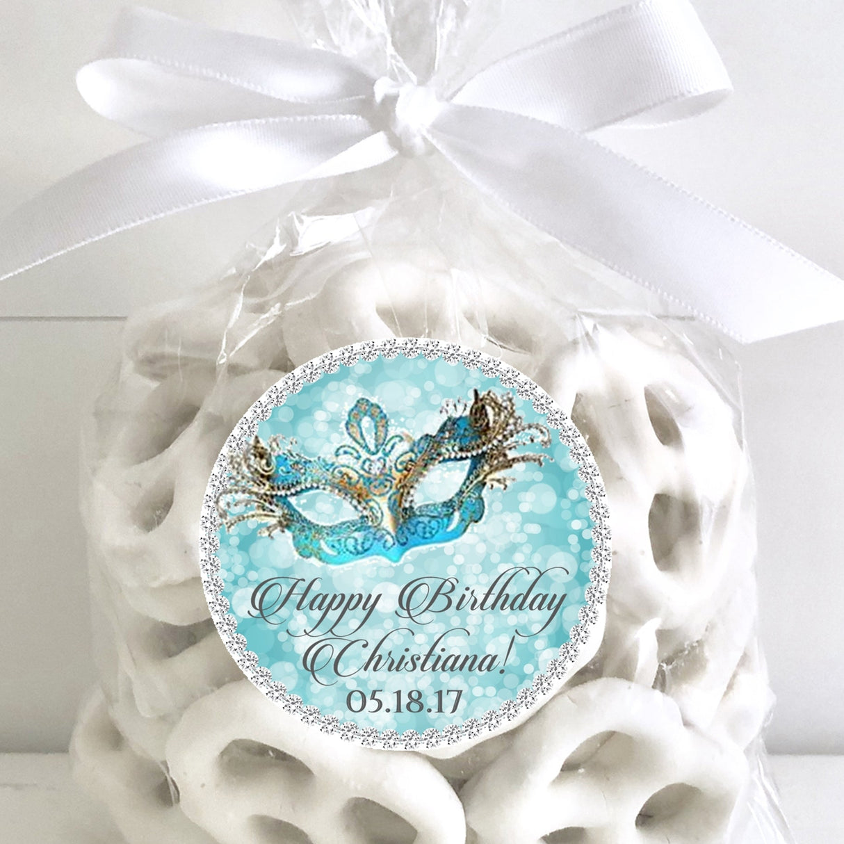 Gold mask Sweet 16 or QuinceaƱera sticker with turquoise colors